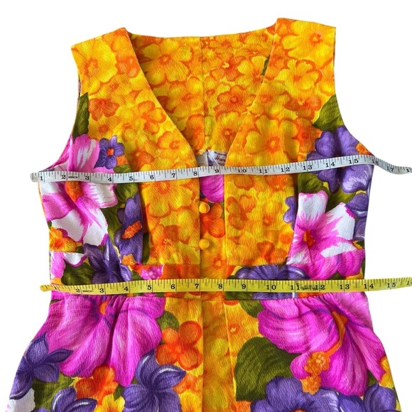 VTG Hawaiian Togs Barkcloth Tiki Mini Dress Bright Colorful Hibiscus Plumeria XS - Picture 14 of 16